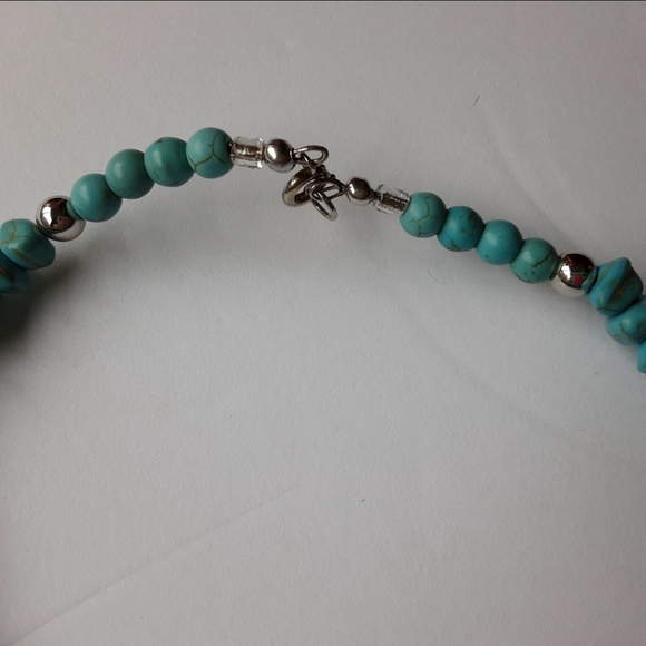 Faux Turquoise Beaded Metal Flower Choker Necklace Bracelet Set Southwestern - Picture 5 of 9